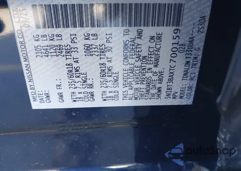 2026 Nissan Rogue Sv z USA, uszkodzony, nr VIN 5N1BT3BAXTC700159